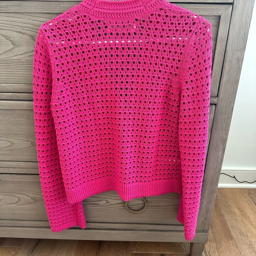 LOFT Fuchsia crochet knit cardigan size S - Picture 3 of 5